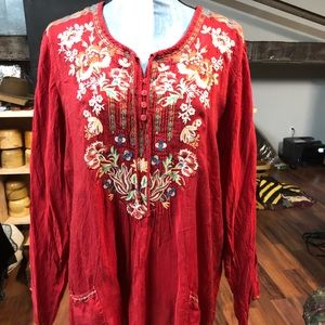 Ladies XL Johnny Was Red rayon tunic/top